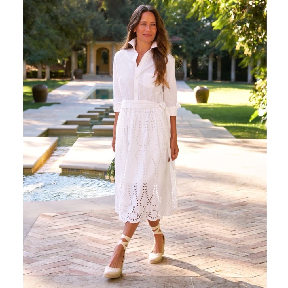 Frank & Eileen Grace Eyelet Midi Dress White Size XS $598 - Picture 2 of 7